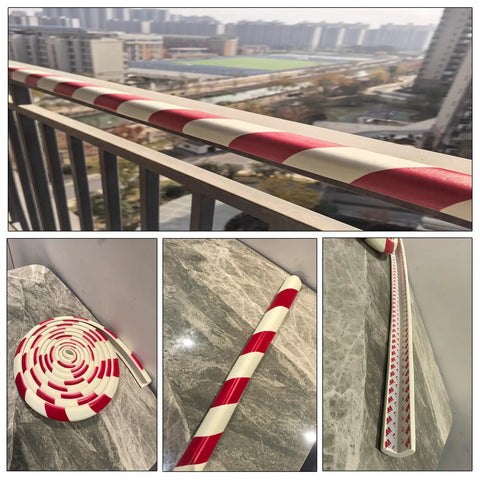 Wall Edge Corner Guards 196.9 Inch Long Red and White Self Adhesive Foam Protector Padding on urban balcony railing