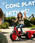 12V Kids Ride On Electric Tricycle With Stable Triangular Frame And Low Center Of Gravity, Adjustable Seat, Wide EVA Wheels, LED Headlight, Removable Storage Basket, Safe Easy Grip Pedals For Young Riders, child waving