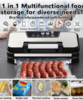 11 In 1 Smart Food Vacuum Sealer With 95 KPa Power, Built In Cutter And Bag Storage, sealing sausages in a kitchen