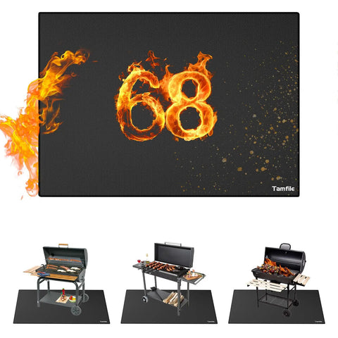 Large 68 By 48 Inch Fire Pit Mat For Outdoor Grills And Solo Stove Bonfire, fire design, deck protector pad under grills
