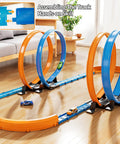 Epic Car Race Track Set for Kids Ages 3 To 12 With 45 Track Pieces And 4 Small Cars Dual Loop Tracks For Competitive Racing Perfect Gift For Boys And Girls on hardwood floor