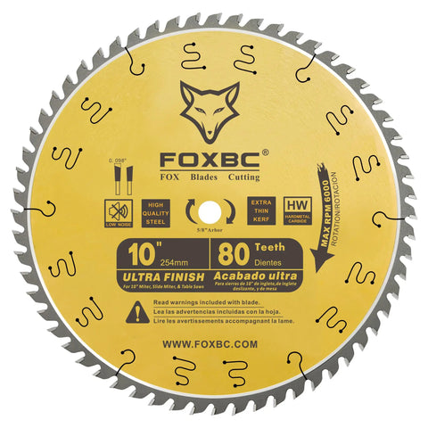10 Inch 80 Tooth Pro Grade Ultra Finish Table Saw Blade With Five Eighths Inch Arbor, 0.098 Inch Kerf, ATB Grind, Tungsten Carbide Cutting Edge