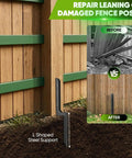 Heavy Duty Steel Fence Post Anchor Kit With 12 Ground Spikes To Fix Rotted Or Tilted Wooden Posts Fast Using Tough As Nails H Pile Stabilizer, L-shaped steel support installed beside wooden fence