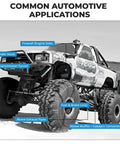 Off-road truck with labels indicating Thermal Block Automotive Heat Shield 12 By 24 Inches Peel And Stick Reflective Radiant Heat Barrier use
