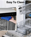 Top Shelf Heavy Duty Food Dehydrator With 12 Sleek Stainless Steel Trays and a 1000W Dual Fan Setup, shown easy to clean.