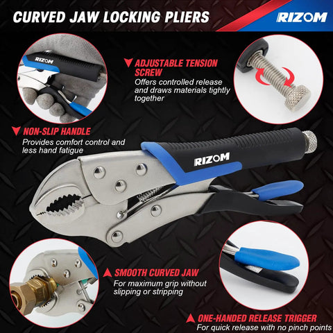 Six Piece Locking Pliers Set With Curved Jaw Needle Nose And C Clamp Vise Grips Dope Fast Release Rolling Pouch highlights