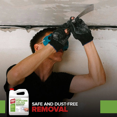 Person using Pro Strength Painted Popcorn Ceiling Remover 1 Gallon No Methylene Chloride No NMP No Drip Gel