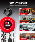 Wide applications of 1 Ton Hand Chain Hoist With 8ft Lift, Two Heavy Duty Hooks for factories, farms, garages, and warehouses.