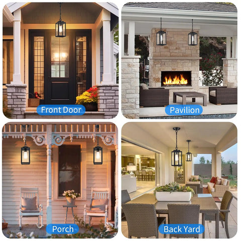 Top Shelf Build And 11 Inch Black Outdoor Pendant Light Comes Loaded With Smart Dusk To Dawn Sensor Serving As Knockout Wall Lantern in porch setting.