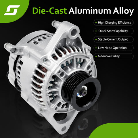 Die-cast aluminum alternator for 1991-1998 Wrangler Cherokee Grand Cherokee TJ 2.5L 4.0L V6 L4 L6, plug-and-play install