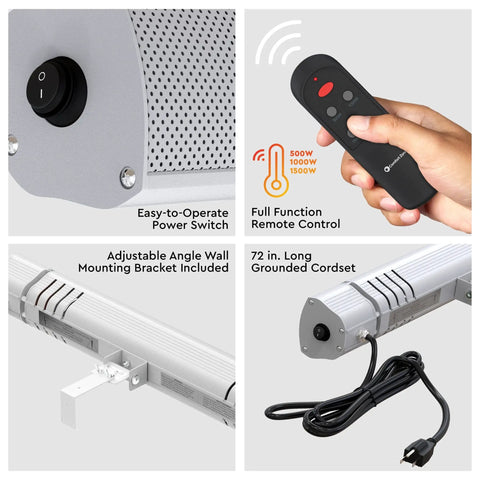 Electric Indoor Outdoor Patio Heater With Remote Control 1500W Delivers Year Round Cozy Warmth IP65 Waterproof Wall Mountable Overheat Protection And Tip Over Switch For Home Or Commercial Use