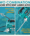 Cordless Grease Gun For Makita 18V Battery, 12000 PSI High Pressure shown with dual hoses for machinery maintenance