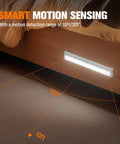 Motion Sensor LED Lights 6 Pack Battery Operated With 10 LEDs Per Bar under bed, motion detection range 10ft/120 degrees.