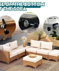 4 Pack Adjustable G Shaped Sofa Clamps for Sectional Couches and Outdoor Patio Furniture Clips in use on wicker sofa