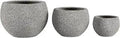 Three Piece Fiber Clay Planter Set In Gray, Lightweight Textured Pots With Varying Heights And Rounded Bottoms