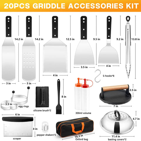 Griddle Accessories Kit 20 Piece Flat Top Grill Tools Set With Spatulas And Melting Dome For Camping Teppanyaki BBQ Outdoor Cooking