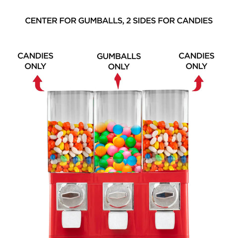 Commercial Candy Machine Dispenser Featuring Center Gumball Reel And Roomy Side Candy Bins Coin Operated Snack Stand With Foolproof Setup And Rock Solid Construction That Has Customers Totally Hooked On It