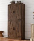 Heavy Duty 71 Inch Tall Farmhouse Pantry Cabinet With Genuine Barn Doors And Adjustable Shelves To Beat Kitchen Chaos And Level Up Your Whole Home Storage Game For Days, showcasing a rustic wood design.