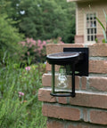Coach Lantern Solar Outdoor Wall Light Fixture Sconce Black With Dusk To Dawn Lighting And Patented Solar LED Bulb on brick post
