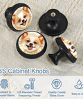 Four Piece Round Cabinet Knob Set For Kids Drawer Pulls with dog design on fabric background