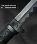 Close-up of Polypropylene Ninja Training Sword II with black blade and textured grip, 34.25 inch length, one-piece design.