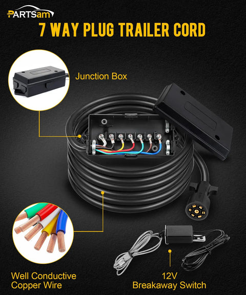 Tough As Nails Seven Pin Trailer Wiring Harness With Eight Foot Extension Cable And Weatherproof Junction Box, showing junction box and well conductive copper wires.