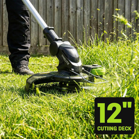 Cordless Lawn Mower And String Trimmer Combo For Small Yards With Dual Batteries And Extra Spools No Fuss Kit 13 Inch Mower And 12 Inch Trimmer Includes Charger And Spare Spools For Easy All In One Yard Care, 12-inch trimmer cutting grass