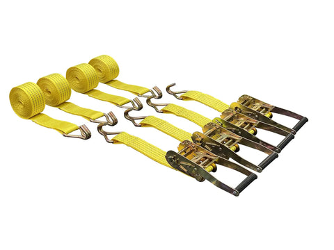 Beefy Heavy Duty Ratchet Tie Down Straps 2 Inch By 15 Foot Set, 5,000 Pound Breaking Strength, J Hook, 4 Pack For Safely Securing Cargo On Trailers And Trucks