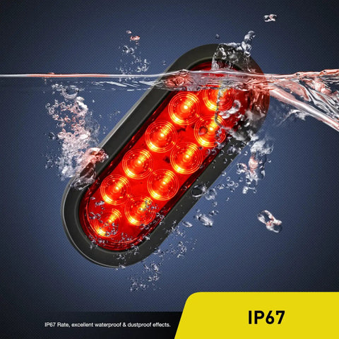 6 Inch Oval Red Beefy Bright LED Trailer Tail Lights 4 Pack With Flush Mount Grommets IP67 Waterproof submerged in water