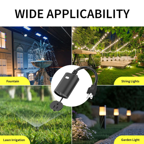 Outdoor Weatherproof Smart Plug 2 Pack Featuring Rock Solid 2.4ghz Wifi And Frictionless Alexa Google Assistant Voice Sync For A No Sweat Patio Automation Setup in garden setting.