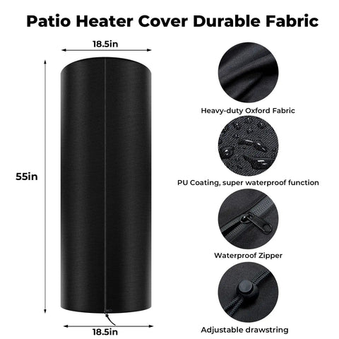 Rugged Heavy Duty Patio Heater Cover For Tower Style Heaters, Oxford fabric, waterproof features, fits 55.2 x 18.5 in.