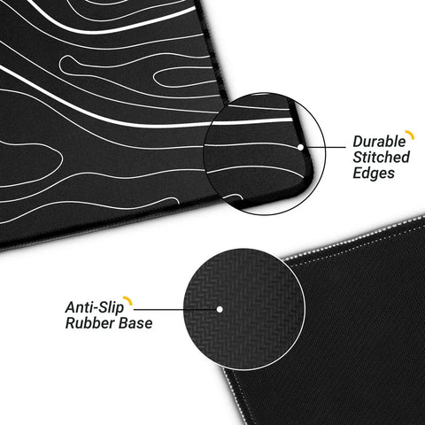 Close-up of Beastly 31.5 Inch Long Gaming Mouse Pad With Non Slip Base, showing durable stitched edges and anti-slip rubber base.