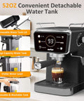 20 Bar Espresso Machine For Home And Office With Milk Frother, LED Display, and 52 Oz Removable Water Tank