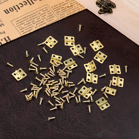 Gold Mini Hinges Set 30 Piece Tiny 13x12mm Brass Butt Hinges With 180 Degree Rotation For Wooden Boxes Jewelry Boxes Dollhouses And DIY Projects Includes Screws For Tiny Builds