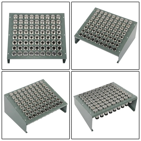 72 Piece Precision 5C Collet Set Inch Range 1/64 to 1-1/8 Inch With All 1/64 Size Collets displayed on green stand