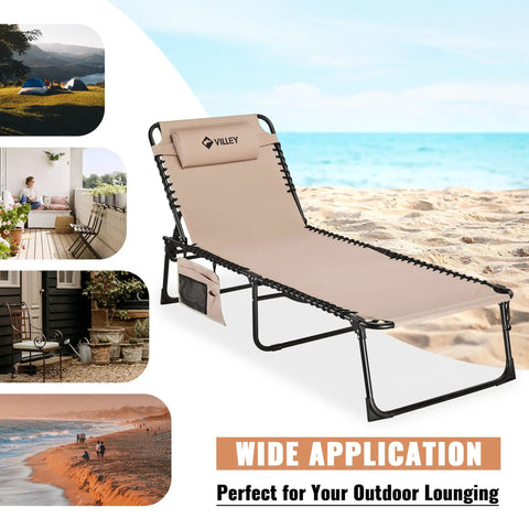 Beige Oversized Chaise Lounge Chair With Five Adjustable Positions on sandy beach