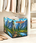 Slick 13 Inch Foldable Cube Storage Bins For Closets And Shelves Easy Clean Waterproof Bin with scenic mountain design.