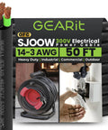 Fifty Foot 14 Gauge 3 Conductor SJOOW Heavy Duty Portable Power Cord for shop tools and outdoor equipment with flexible copper wire.