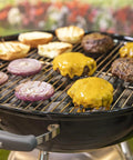 Premium 22 Inch Charcoal Grill Portable Outdoor BBQ Grill With Durable Plated Steel Grates Porcelain Enamel Bowl And Precision Airflow Control, burgers and veggies cooking
