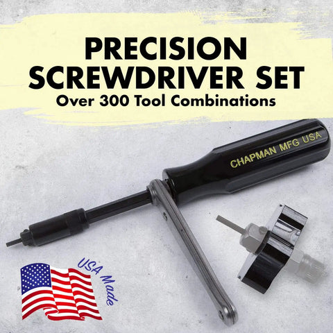 Master Screwdriver Set With 51 Insert Bits For Over 300 Tool Combos featuring Chapman Mini Ratchet and USA Made quality.