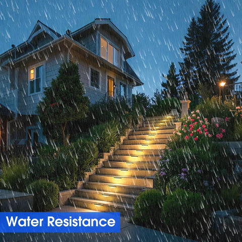 7 Inch Outdoor LED Step Lights For Retaining Walls, Low Voltage 4W Landscape Lighting illuminating steps in rain