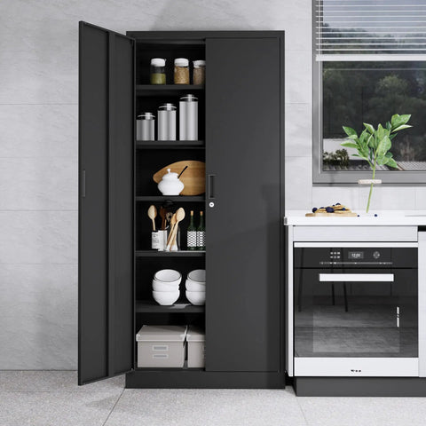 Built Like A Tank 71 Inch Tall Metal Storage Cabinet With Secure Locking Double Doors And Five Fully Adjustable Shelves In Durable Black Finish For Garage And Office