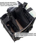 Large Electrical And Maintenance Tool Carrier With 22 Pockets, 8.75 Inch By 6.5 Inch Multi Compartment Tray, Heavy Duty Black Tool Bag For Electricians, Maintenance Pros, And DIY Enthusiasts On The Go, open top view