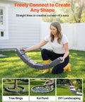 Woman assembling Faux Stone Landscape Edging Kit 15.5 Ft No Dig Border For Lawn And Garden Beds With Realistic Texture 4 Pack