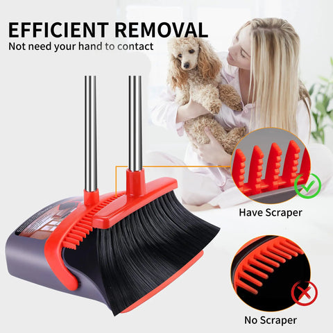Extended Telescoping Broom And Dustpan Set With Adjustable Handle For Zero Bend Sweeping heavy duty bristles and scraper feature.