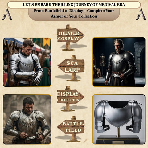 Medieval Shoulder Pauldron Set With Iron Gorget And Spaulders For LARP Ren Faire SCA Knight Armor Cosplay display