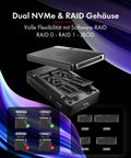 Blazing Fast Thunderbolt 4 Docking Station For Dual M.2 Nvme Ssd Drives With Raid Mode And Usb4 Hub showing dual NVMe SSD slots and RAID setup.