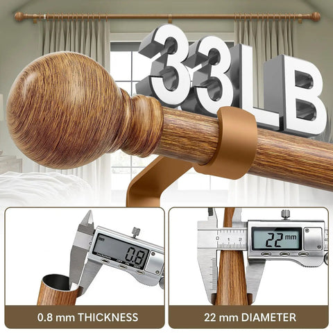 Wood Curtain Rod Set For Windows 72 To 144 Inches Adjustable Easy Install 1 Inch Diameter Heavy Duty Drapery Rod With Decorative Wooden Grain Finials Showing 33lb Capacity