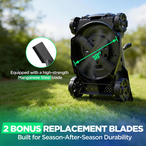18 Inch Electric Cordless Lawn Mower With 40V Battery Pack, Brushless Motor, 2x5.0Ah, Dual Function Mulching And Bagging, 6 Height Positions, Gas Like Power Without The Fumes For Small To Medium Yards with manganese steel blade