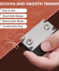 Edge Banding Trimmer Upgrade Mini Cutter for smooth precise woodworking, trimming wood edge with detailed blade view.